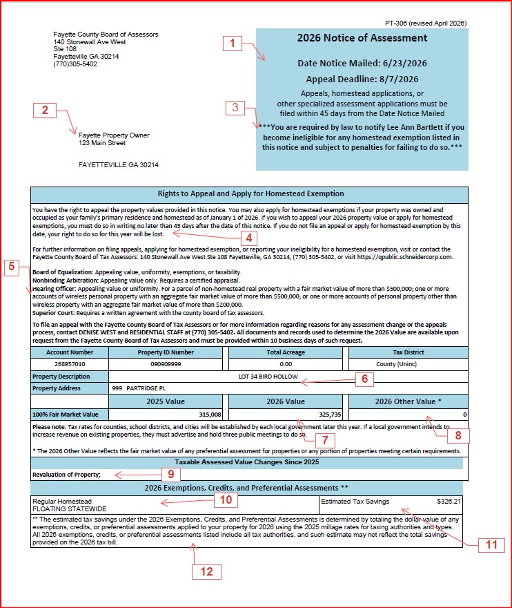 assessment notice with numeric labels